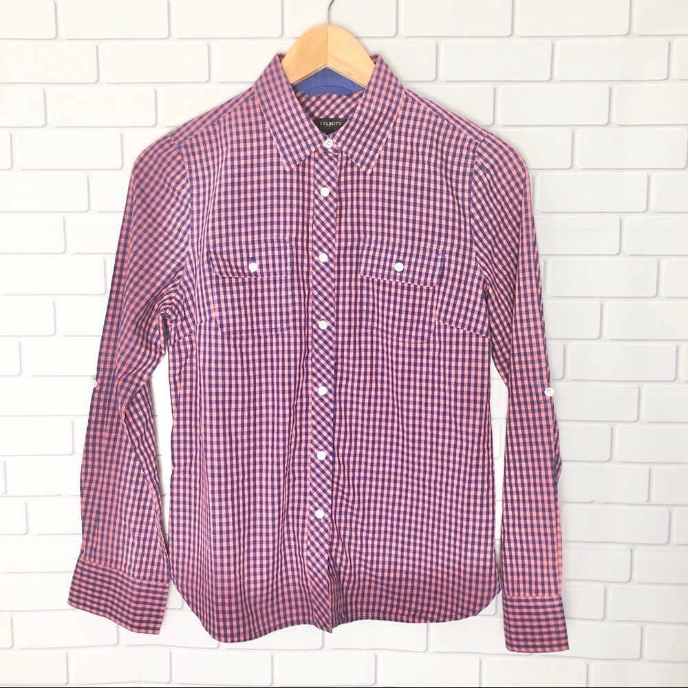 Talbots Blue Orange Button Down Long Sleeve Top 4